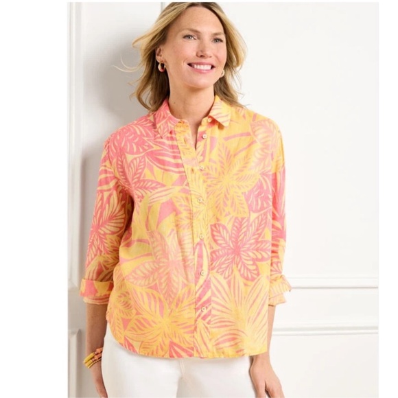 Talbots Tops - Talbots Linen Watercolor Botanical Button Down